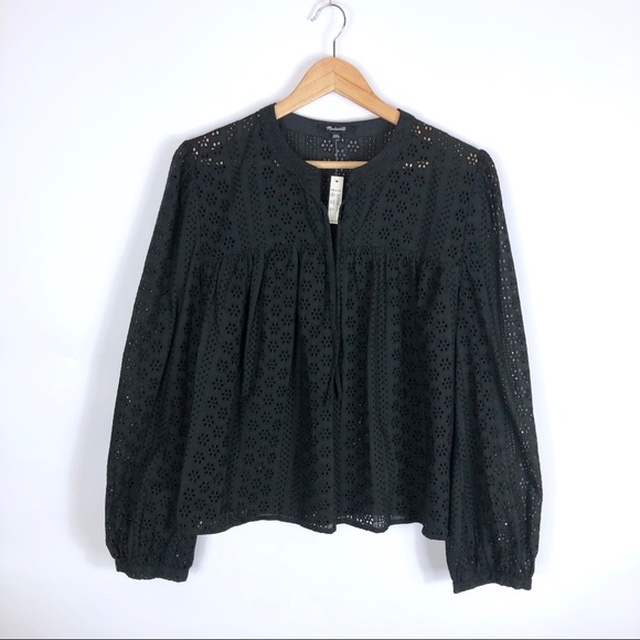 Madewell Eyelet Double Tie Peasant Top (black) XXL - Picture 5 of 8